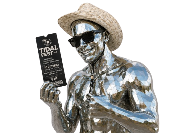 Personagem Tidal segurando ingresso